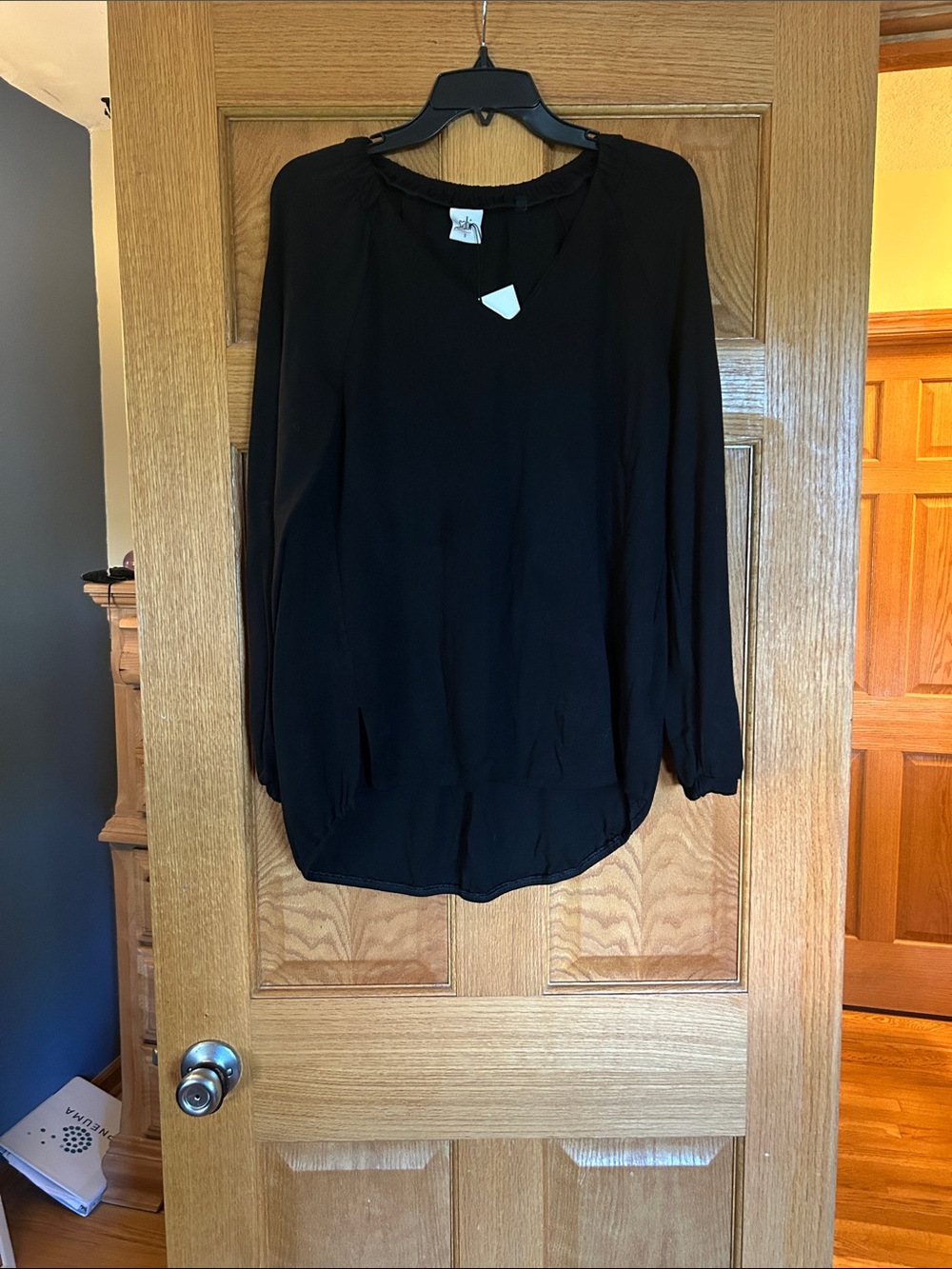 CAbi Black Long-Sleeve V-Neck Blouse